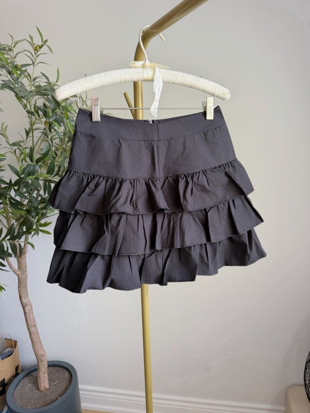 Black Tiered Ruffle Mini Skort Size Small